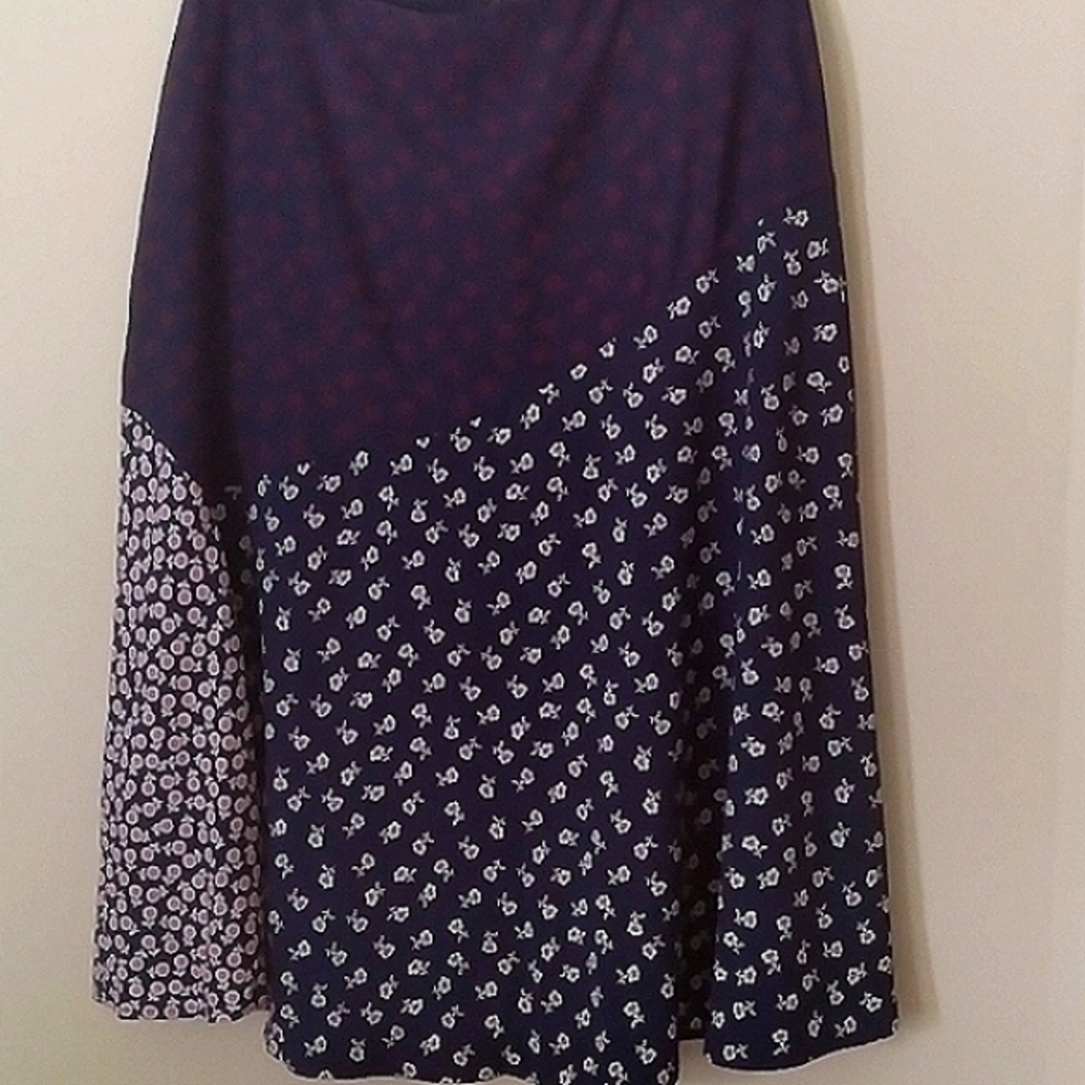 Talbots Asymmetrical A-line Knee Length Blue Ditsy Floral Cottagecore‎ Skirt 16